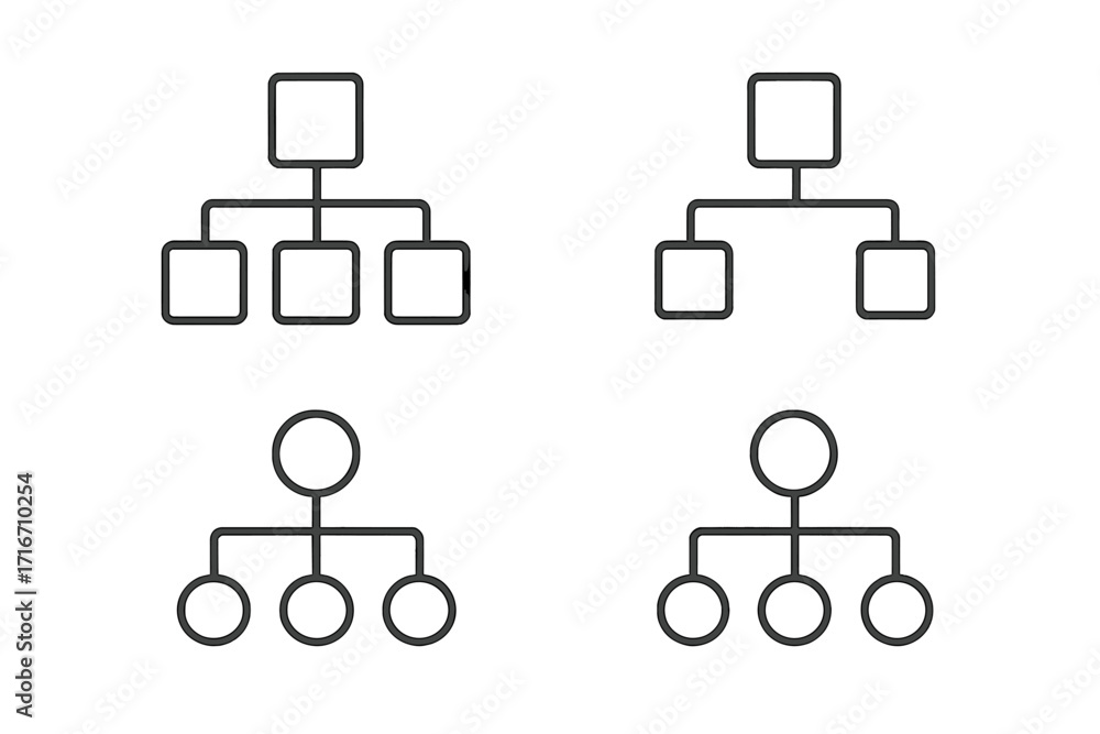 Poster hierarchy line icon bundle. organization chart & corporate structure diagram. vector flowchart eleme