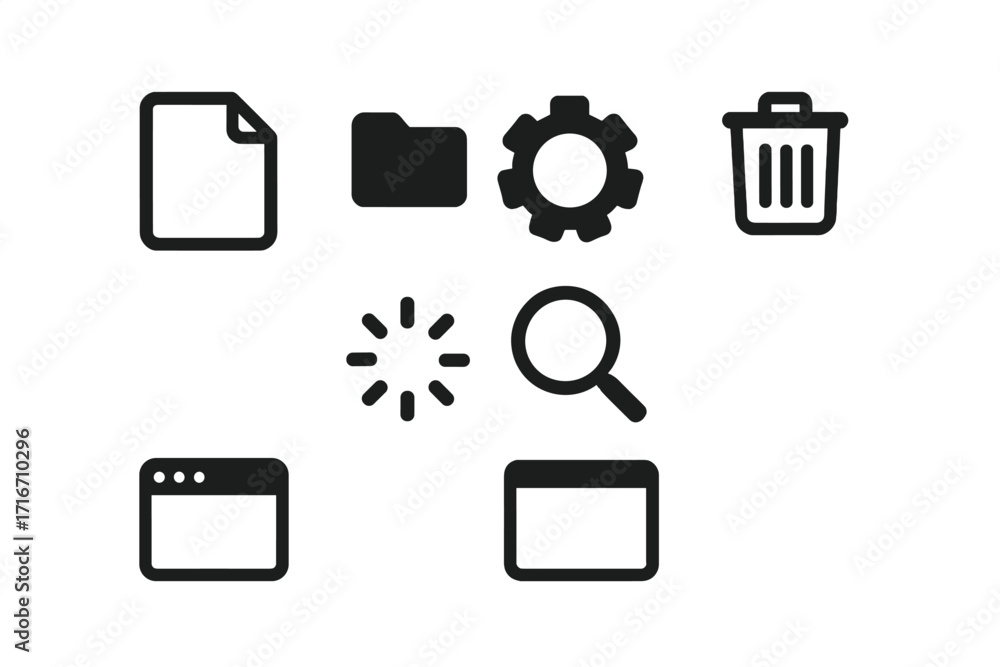 Poster minimalist black icons set for user interface design. simple flat glyph symbols for web and mobile a