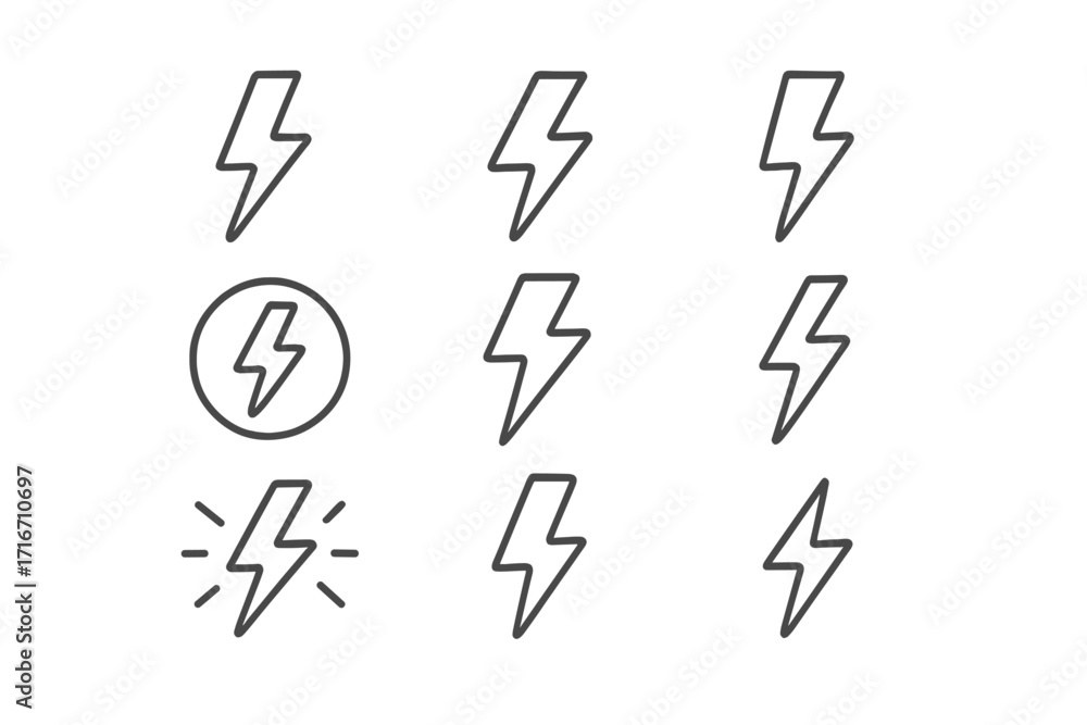 Aufkleber lightning line icon set with editable stroke. minimalist linear pictogram collection for app and web