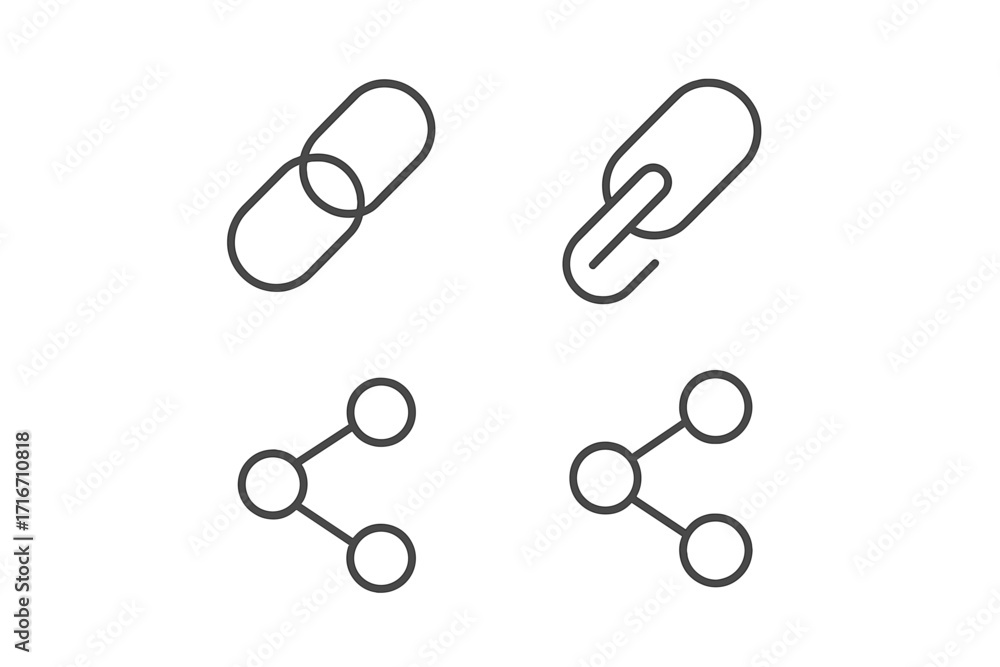 Aufkleber link and share line icon collection. minimalist linear pictogram set for web design, apps, and socia
