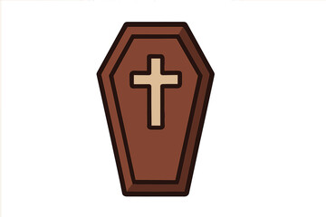 Obraz premium Coffin icon vector illustration. Casket with cross symbol for death, funeral, and burial. Halloween horror element. Isolated wooden container for dead person. Christian object.