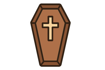 Obraz premium Coffin icon with cross for Halloween. Casket vector illustration. Funeral and death symbol. Spooky horror concept. Christian burial object. Gothic Dracula vampire theme.