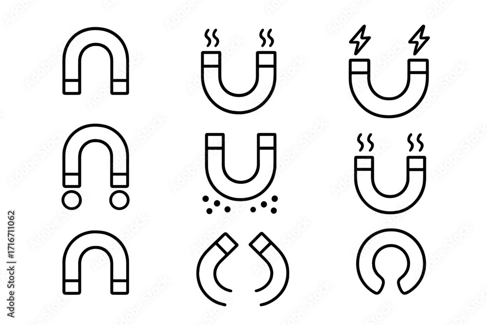 Aufkleber magnet line icon set. editable stroke vector pictograms. horseshoe magnet, magnetic field and attrac