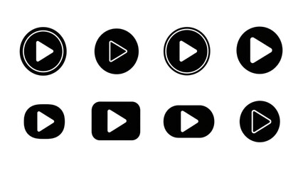 Black Silhouette 8 Play Button Icon Set &ndash; Media Control, Music, Video, Player Symbols