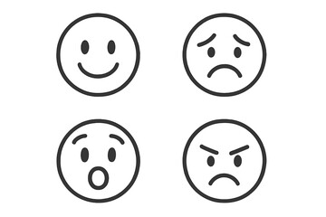 Fototapeta premium Set of linear emoji faces showing diverse emotional expressions, vector cartoon icons with transparent background, expressive facial feelings, moods, emotions collection, ordered set