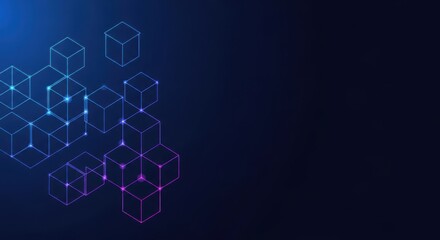 Obraz premium Abstract Digital Network Cubes With Glowing Connections Background
