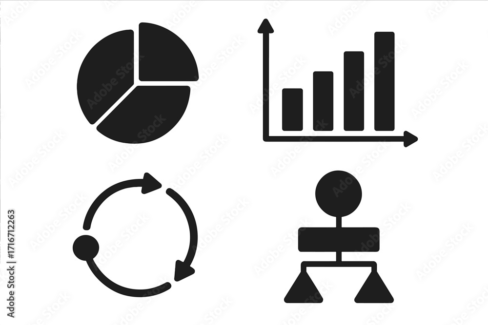 Fototapete infographic icon set for business data visualization. vector silhouette symbols of pie chart, bar gr