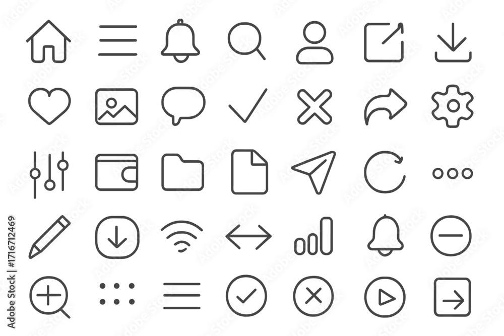Aufkleber universal line icon set for user interface design. ui ux elements for web and mobile apps. editable 