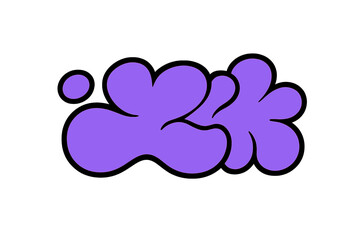 Graffiti bubble letter abstract shape. Funky Y2K throw-up style. Urban street art element. Cartoon retro 2000s isolated vector illustration. Groovy purple tag design.