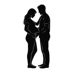 Pregnant couple embracing tenderly silhouette pregnant woman