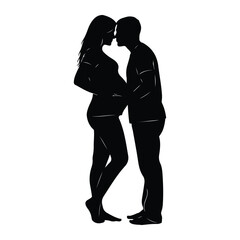 Pregnant couple embracing tenderly silhouette embrace