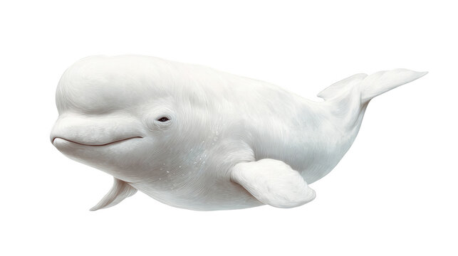 A white beluga whale isolated on a transparent background, showing its distinctive bulbous head and smooth skin