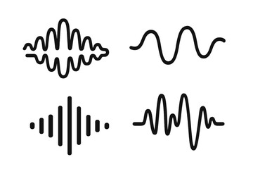 Obraz premium Sound wave icons set. Audio waveform signs. Music pulse and frequency lines. Voice recording signal. Radio wave or equalizer graph symbol. Vector illustration collection isolated.
