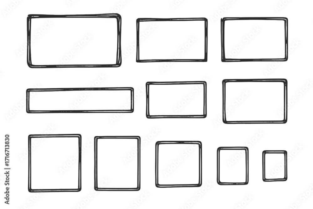 Poster hand drawn rectangular and square frames collection. doodle sketch border set. vector cartoon illust