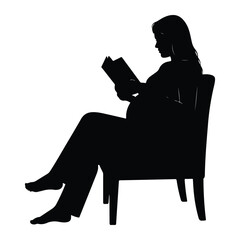 Pregnant woman reading book seated in chair silhouette