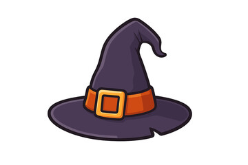 Witch hat vector icon for Halloween. Magic wizard cap symbol. Cartoon illustration of a spooky fantasy costume accessory for a party. Mystical pointed sorcery headwear.