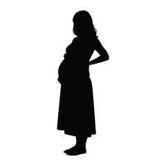Pregnant woman silhouette long dress black white
