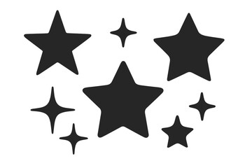 Fototapeta premium Star and sparkle icons set. Black silhouette shapes collection. Simple flat vector graphic illustration. Twinkle, shiny, glitter, magic symbols for design. Abstract decoration element.