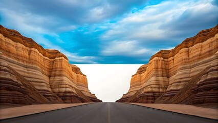 Vast scenic canyon with dramatic layered rock formations and cloudy sky