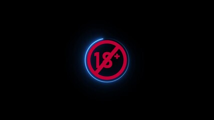 18 plus icon sign animation on dark background. Under 18 sign warning symbol. Over 18 only censored. eighteen age older. glow effect circle, Motion graphics of 18 plus concept.