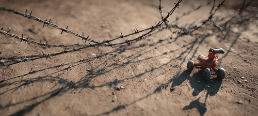 Toy Car Near Barbed Wire Shadows