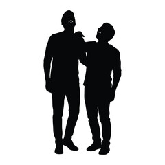 Two men laughing together silhouette friendship