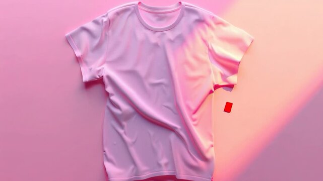A simple graphic design featuring a white T-shirt on a pink background, great for fashion or textile projects