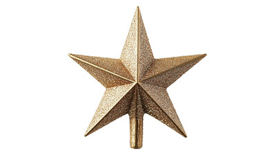 Gold glitter five-point star tree topper with sharp 3D facets and textured surface