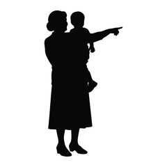 Woman holding child pointing silhouette baby