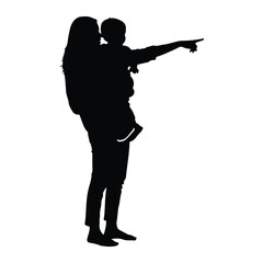 Woman holding child pointing silhouette