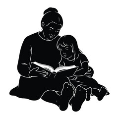 Woman reading to child book together