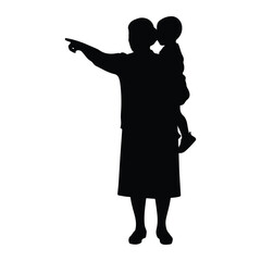 Adult carrying child pointing silhouette