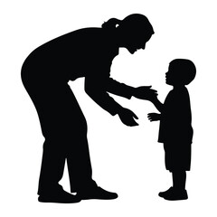 Adult and child interaction silhouette black