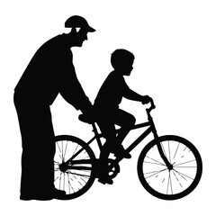 Adult teaching child bicycle riding vector