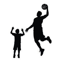 Basketball players jumping dunking action