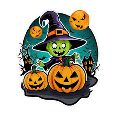 Fototapeta premium halloween pumpkin and witch