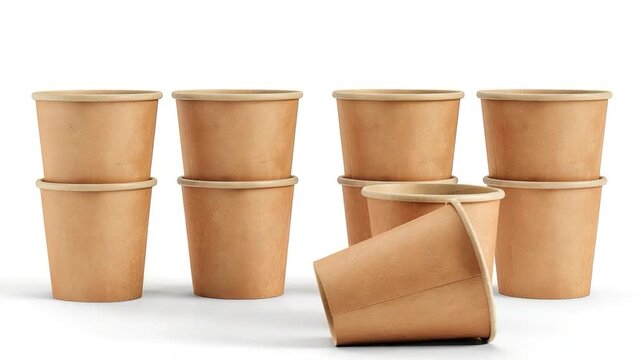 A collection of paper cups stacked and sitting next to each other, possibly for a party or event