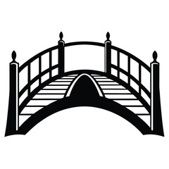 Silhouette Illustration of an Arched Bridge with Railings and Decorative Finials Graphic Element
