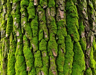 Moss-covered tree bark texture