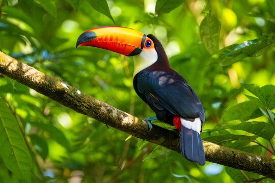 Toucan sitting on a branch in the tropical forest