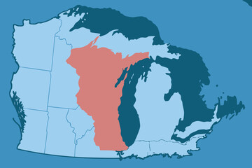 Obraz premium Map of North America with Highlighted Region Keywords: North America, map, Canada, USA, Mexico