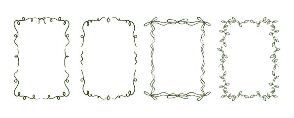 Playful hand-drawn frames featuring whimsical wavy squiggle curly ribbons in trendy and vintage styles. Vector border frames perfect for trendy invitations and cards.