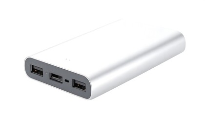 Sleek Silver Portable Power Bank with USB Ports