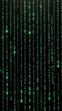 Digital binary rain &mdash; glowing numbers falling like code rain, futuristic cyber effect.