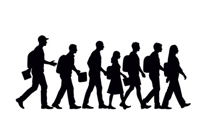 Group of people walking in silhouette with backpacks  