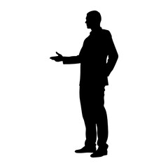 Businessman gesturing with hand in silhouette on white background  