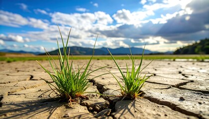 Green shoots in cracked earth
