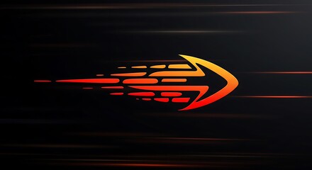 A vibrant, fiery arrow symbol with a sense of motion and speed, set against a dark, blurred background with subtle streaks of light.