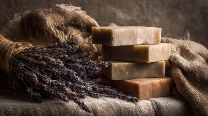 Natural Handmade Soap Bars with Dried Lavender
