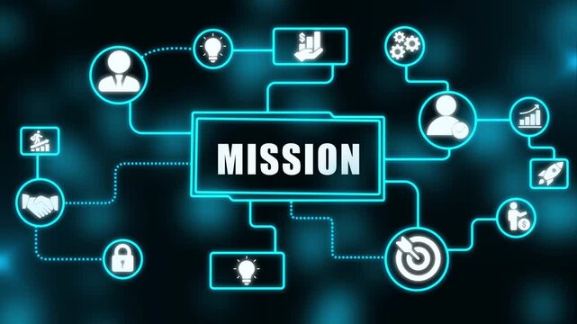 Digital mission concept represented by connected icons on a dark blue background